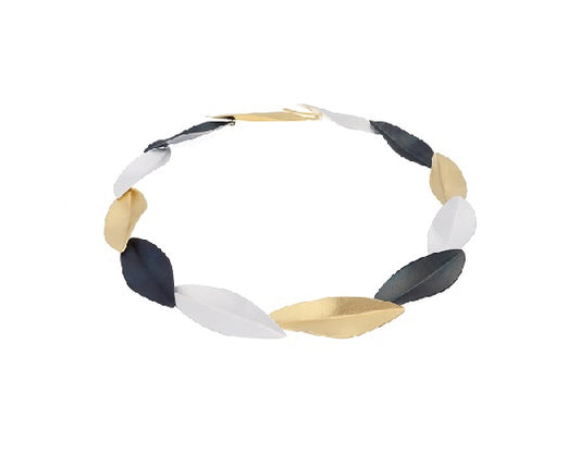 Leaves Necklace, Silver/YGP/Brown