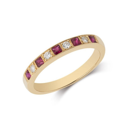 Grain Set Ruby Diamond 1/2 Eternity Band