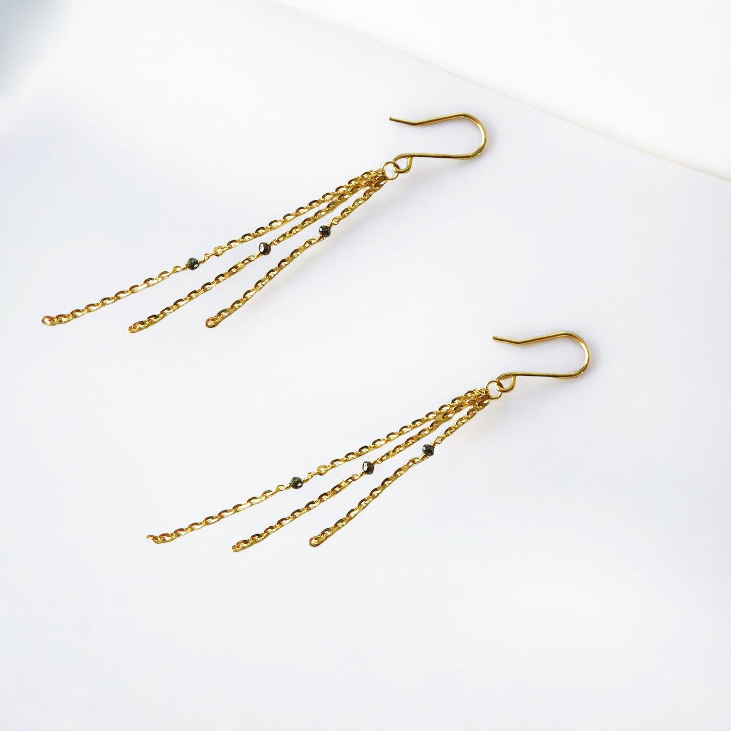 Gold 3 Strand Black Diamond Earrings