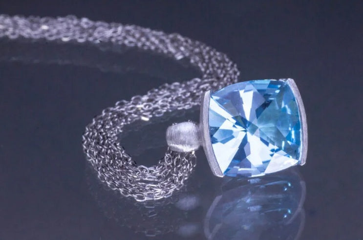 Silver and Blue Topaz Necklace, Rhodium