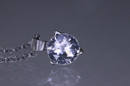 Silver Round Rock Crystal Pendant, Black Rhodium