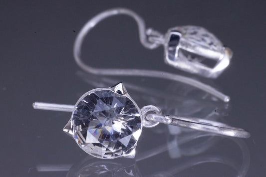Silver Round Rock Crystal Drop Earrings, Rhodium