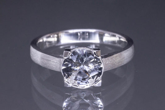 Silver Round Rock Crystal Ring, Rhodium