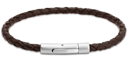 Brown Leather Bracelet with Steel Clasp