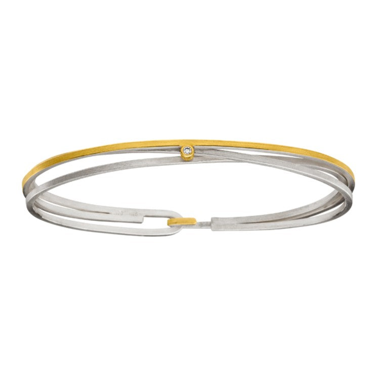 Silver and Gold Diamond Crossover Bangle