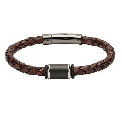 Antique Brown Leather Bracelet with Carbon Fibre Elements