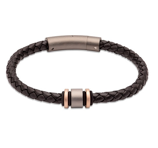 Black Leather Bracelet with Steel Elements