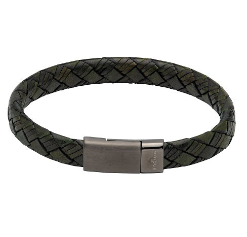 Dark Green Leather Bracelet with Magnetic Clasp