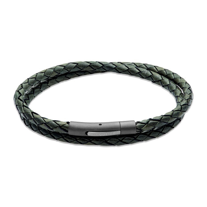 Dark Green Leather Wrap Around Bracelet