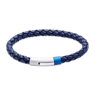 Navy Blue Leather Bracelet with Steel Clasp