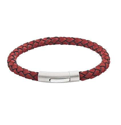 Burgundy Leather Bracelet with Steel Clasp