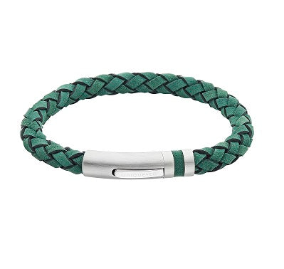 Green Leather Bracelet with Steel Clasp