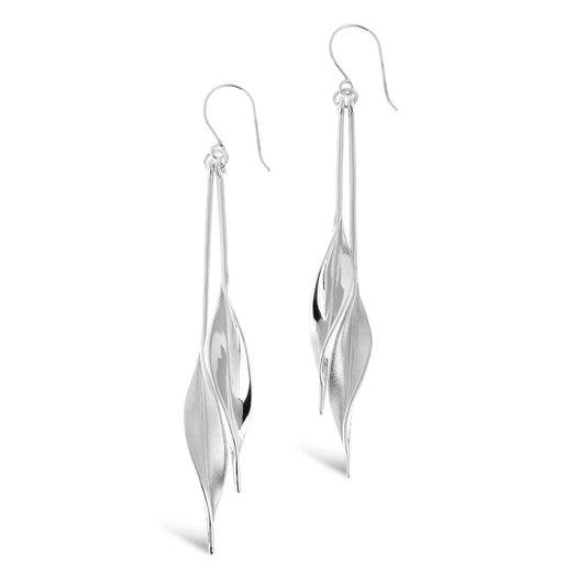 Mavilo Double Leaf Drop Earrings, Silver