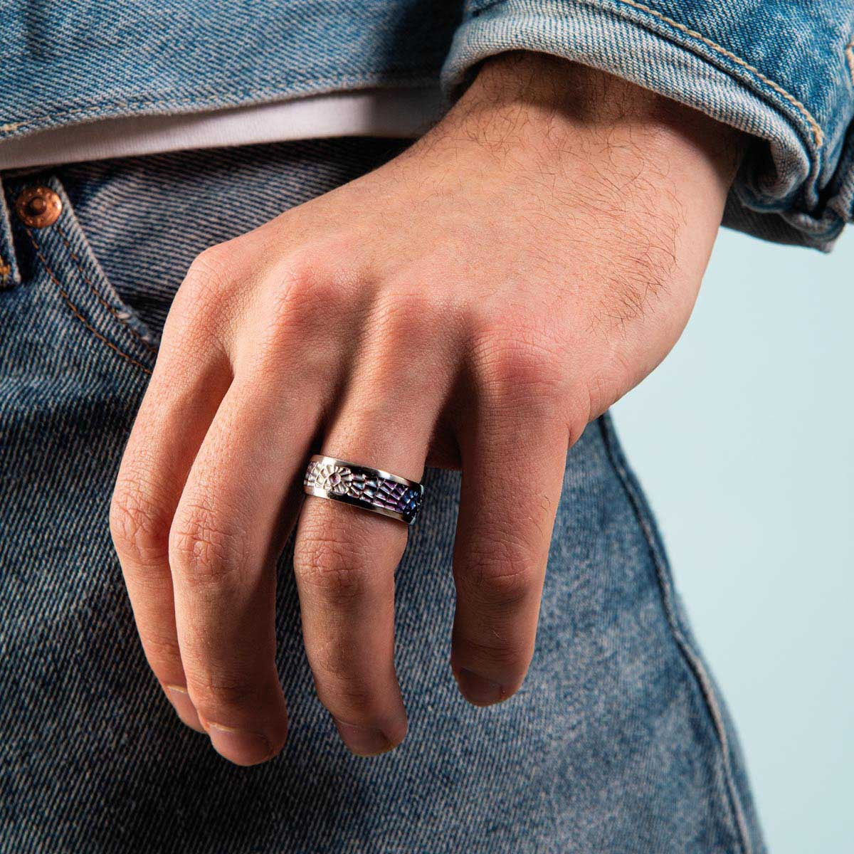 Titanium Court Mosaic Ring - Denim 6mm