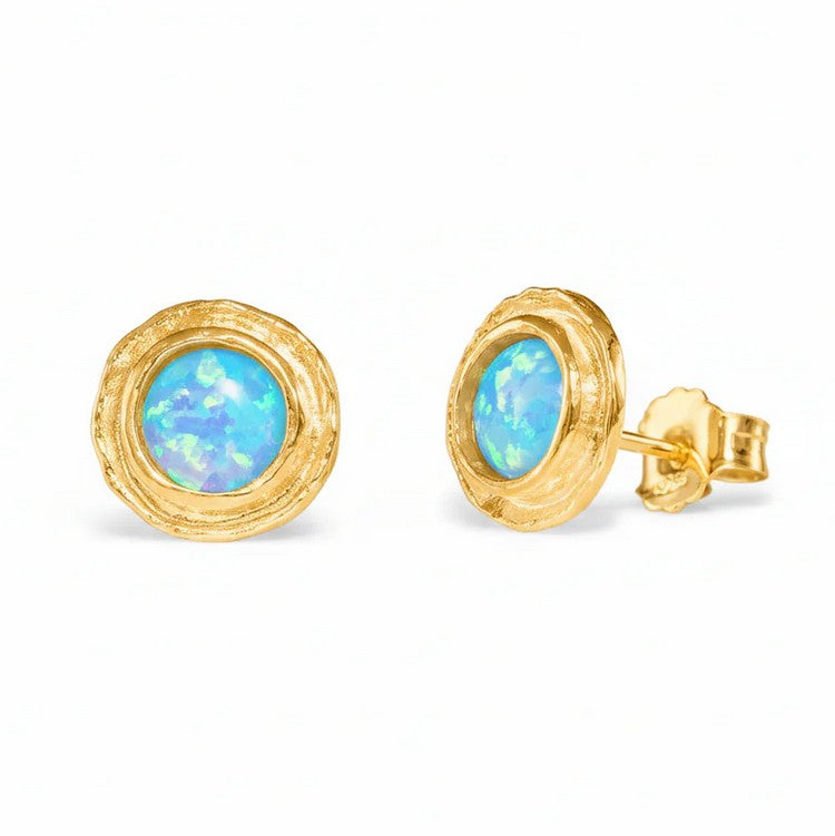 Opalite and Silver Stud Earrings, Gold finish