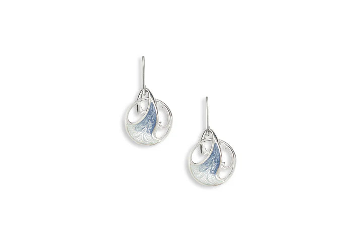 Art Nouveau Enamel Wave Earrings, Silver
