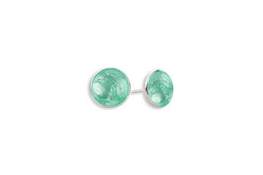 Light Green Enamel Studs, Silver