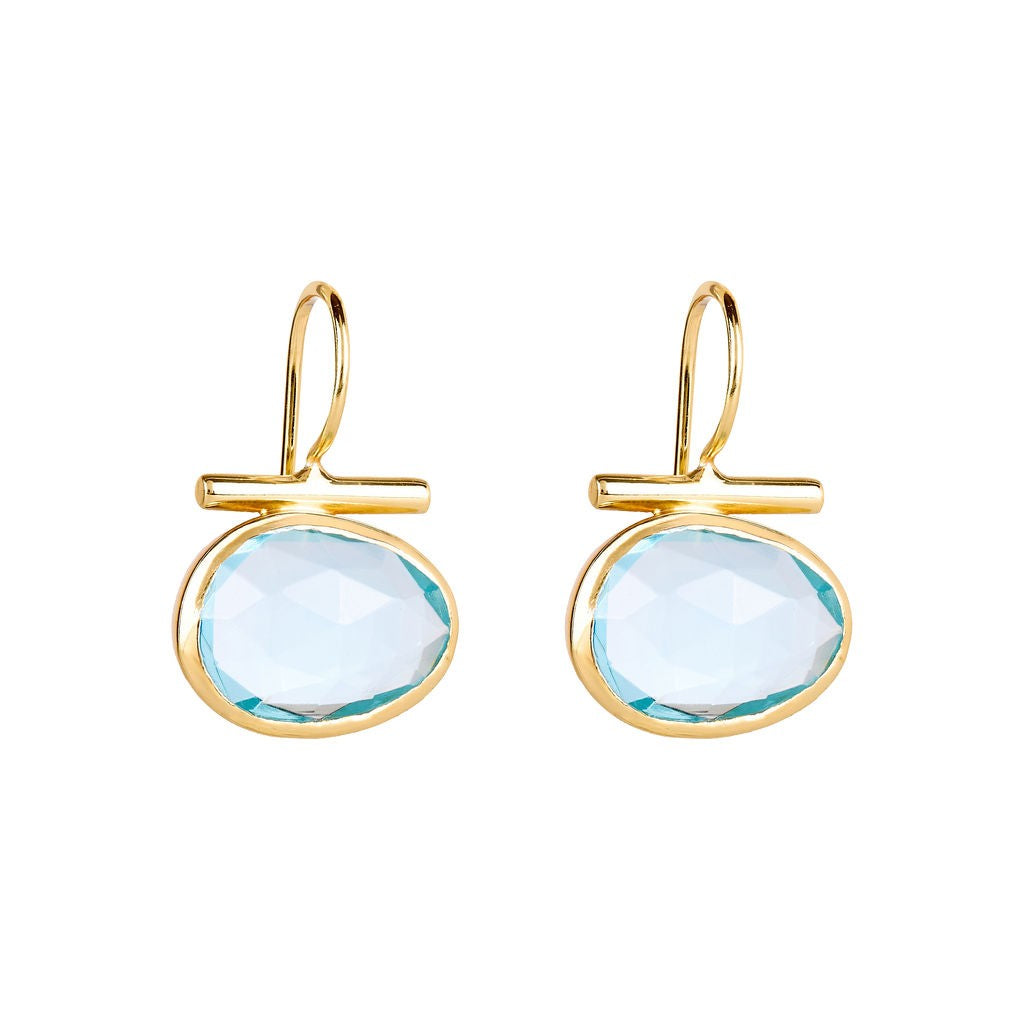 Blue Topaz Drop Earrings, Gold Finish