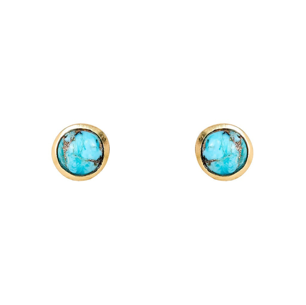 Turquoise Stud Earrings, Gold Finish