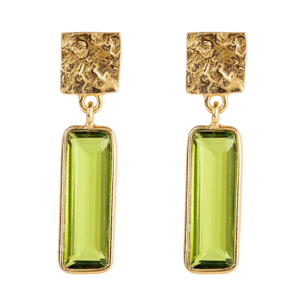 Peridot Drop Earrings, Gold Finish