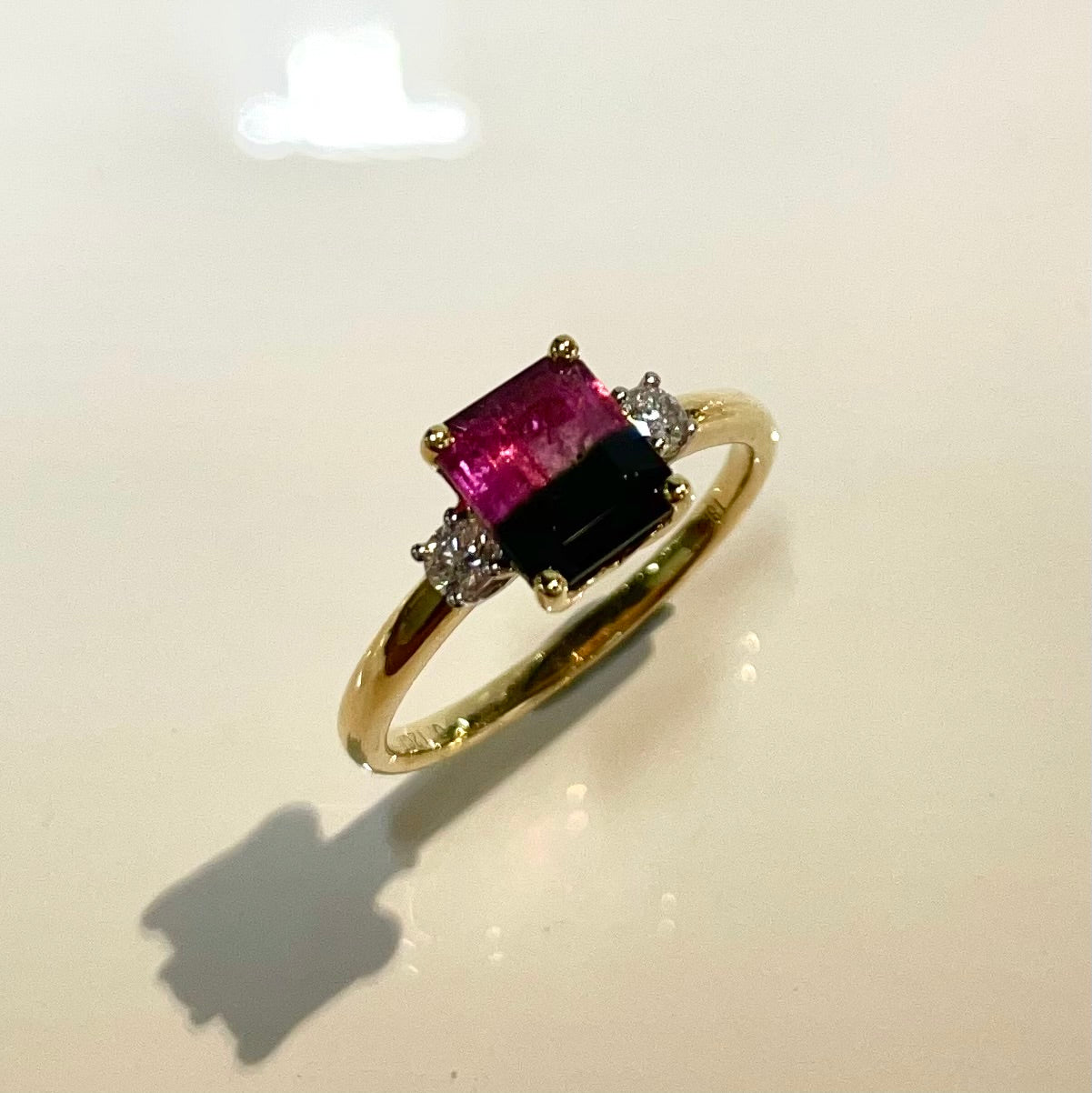Bi-Colour Tourmaline and Diamond Trilogy Ring
