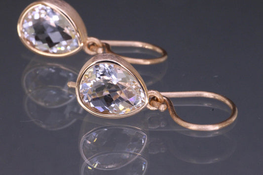 Silver Pear Rock Crystal Drop Earrings, Rose