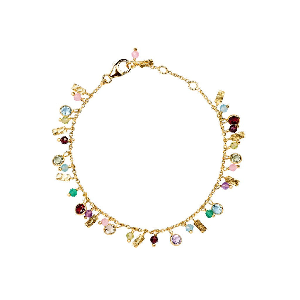 Mixed Gemstone Droplet Bracelet, Gold Finish