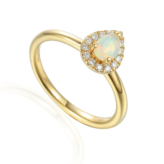 Opal and Diamond Pear Cluster Ring