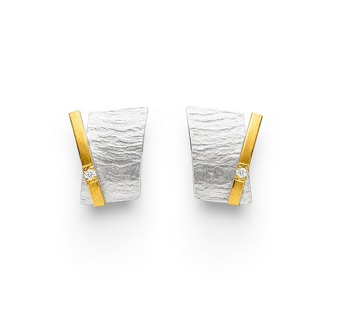 Silver and Gold Diamond Rectangle Studs