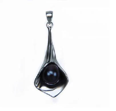 Peacock Pearl Lily Drop Pendant, Silver