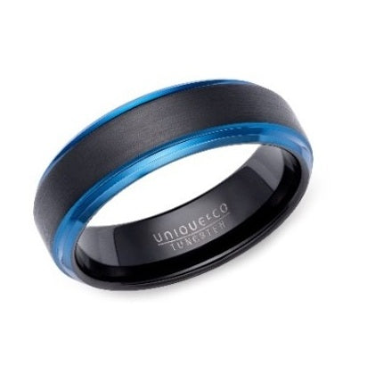 Tungsten Black and Blue IP Ring