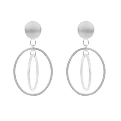 Silver Oval Drop Earrings