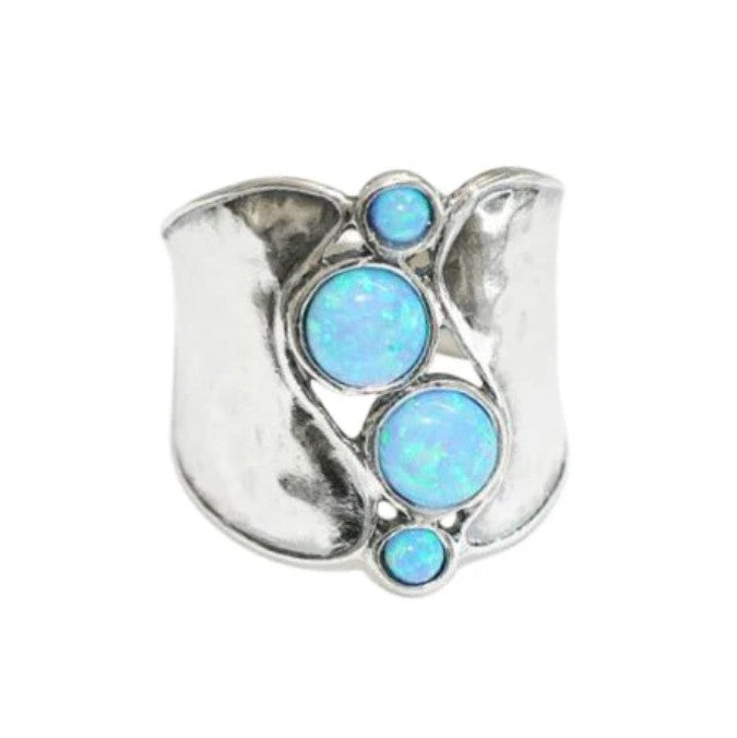 Opalite and Silver Wide Ring