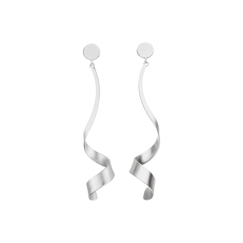 Silver Ribbon Curl Drop Earrings