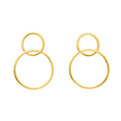 Gold Finish Double Circle Drop Earrings