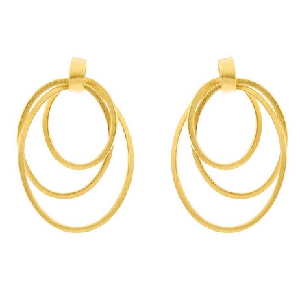 Gold Finish Concentric Oval Drop Earrings