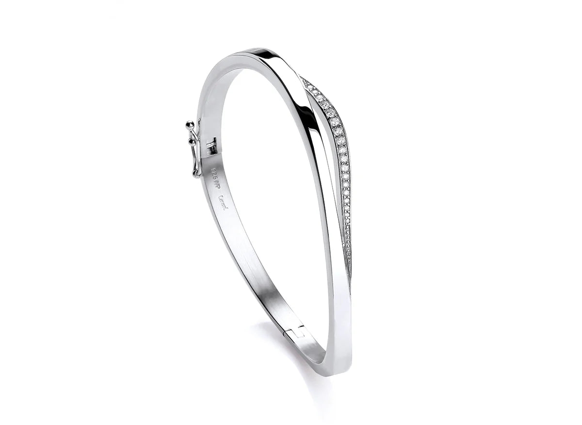 Silver And CZ Wave Bangle