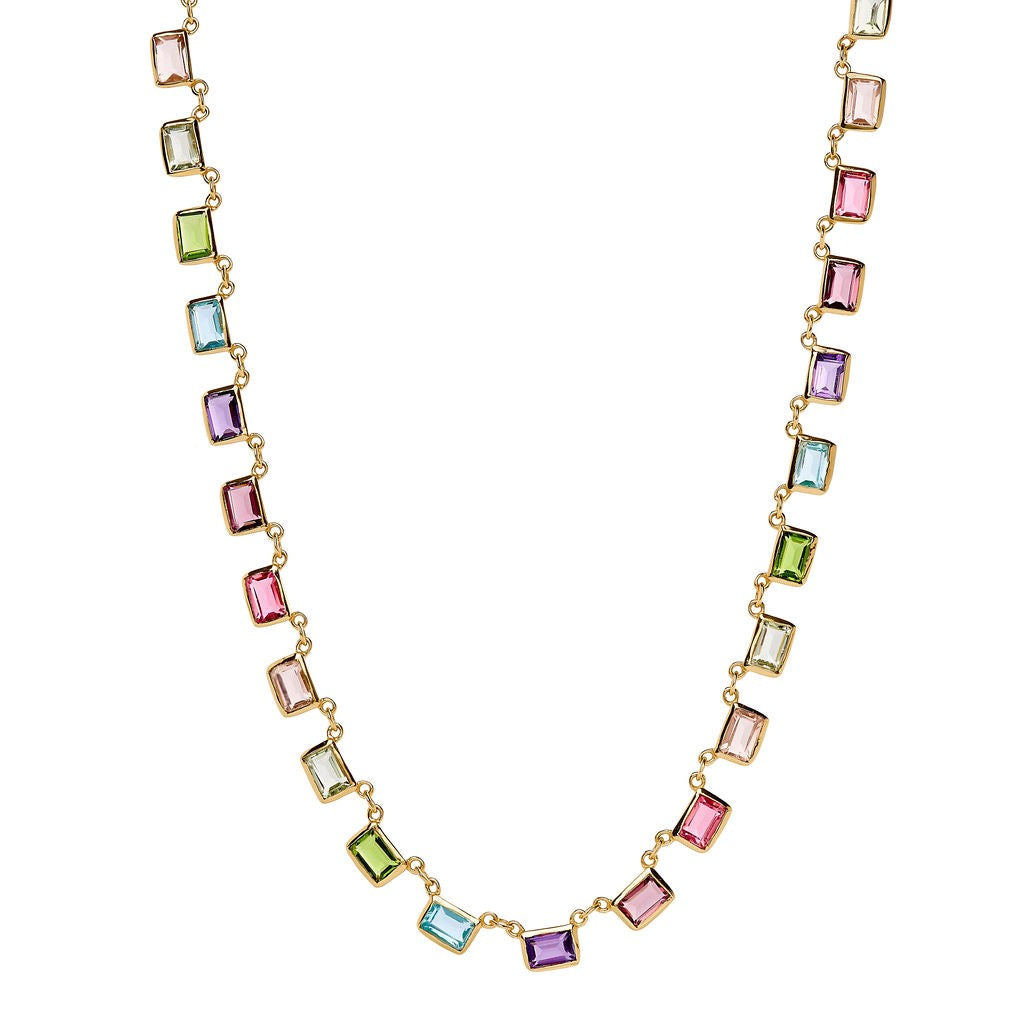Emerald Cut Gemstone Necklace, Gold Finish