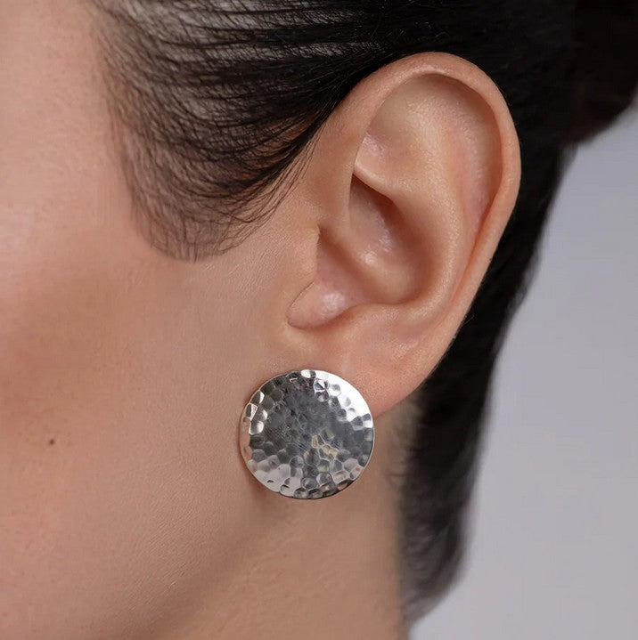 Circle Stud Earrings, Silver