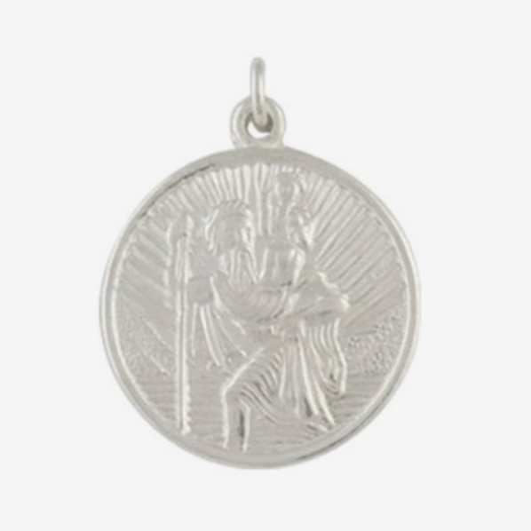 Medium Silver Circular St Christopher Pendant