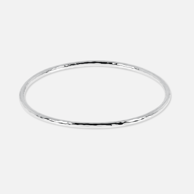 Silver Round Hammered Bangle