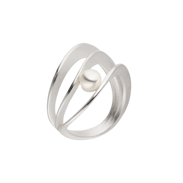 Silver Wave Ring With Pearl