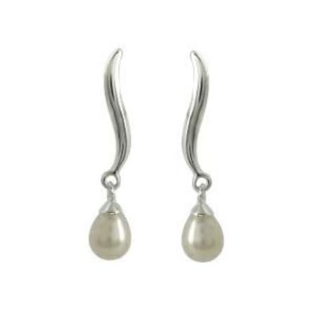 White Pearl and Silver Drop Earrings
