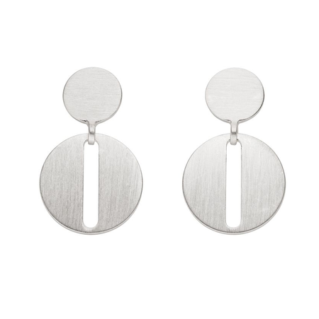 Silver Circle Double Disc Drop Earrings