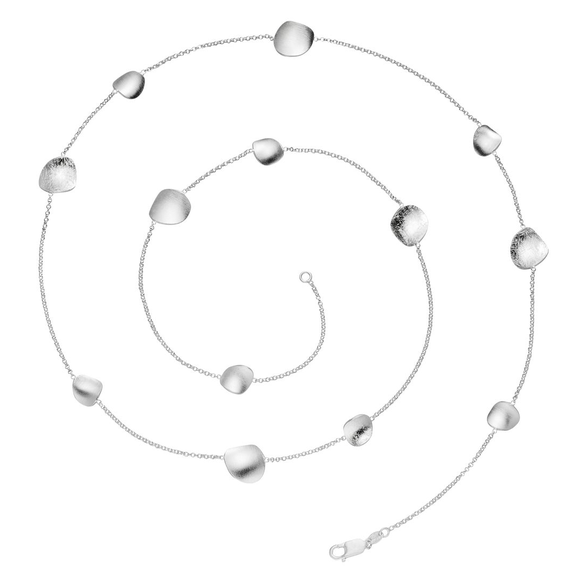 Silver Textured Satin Discs Chain Necklace