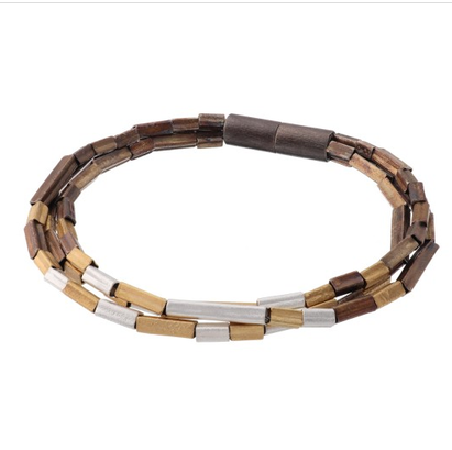 Bricks Bracelet, Brown/Silver/YGP