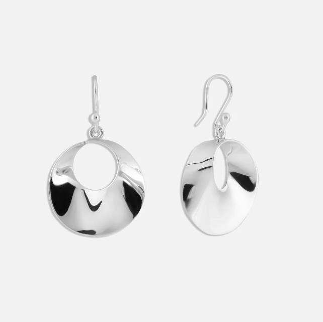 Round Twist Drop Earrings, Silver
