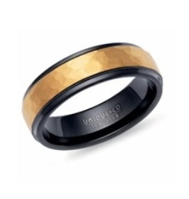 Tungsten Hammered Black and Gold IP Ring
