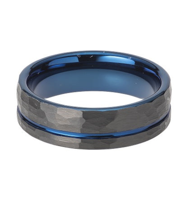 Tungsten Hammered Black IP Ring