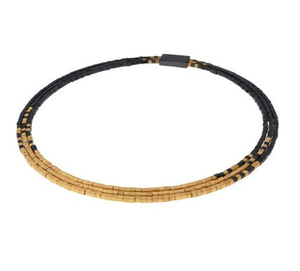 Cubes 3 Strand Necklace, Oxi/YGP